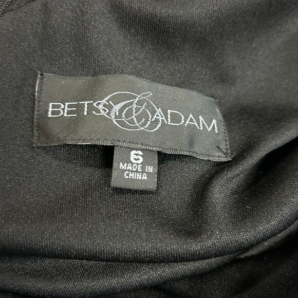 Betsy & Adam Black One Shoulder Long Formal Gown with Silver Bead Detail Size 6 - Picture 5 of 15